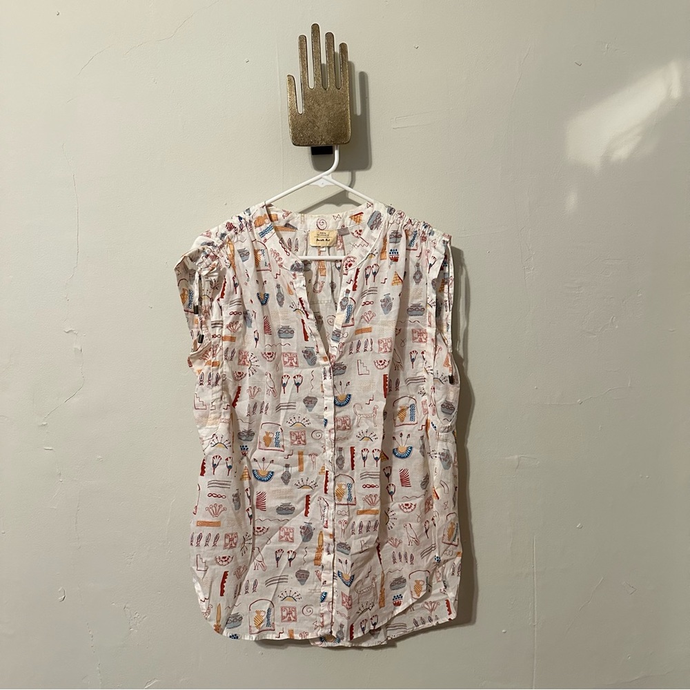 Anthropologie Printed Short Sleeve Blouse